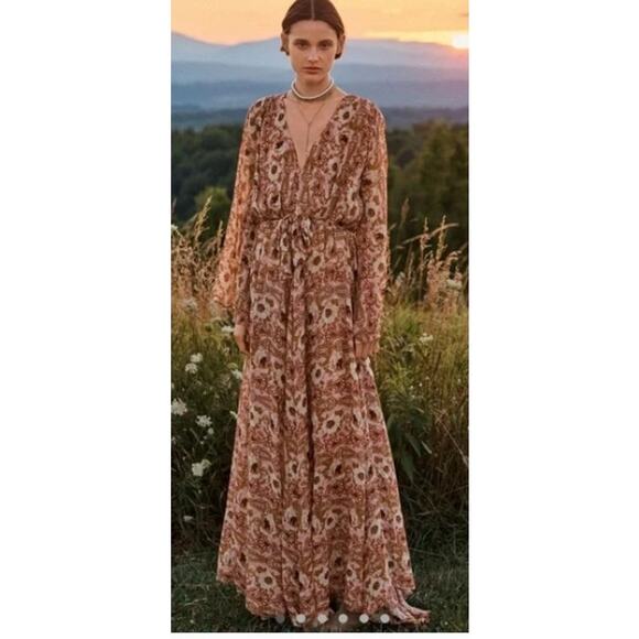 anthropologie MISA Los Angeles Gia Maxi Dress Bohemian floral chifffon  Size xl - Picture 1 of 7